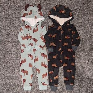 Carters, Moose Print Fleece Rompers, 18 Month